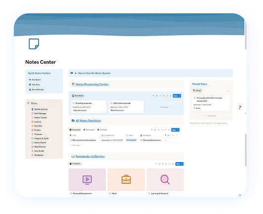 Notes Center with notes database and notebooks