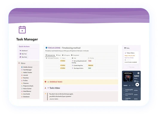 The ADHD Bright planner Task Manager showing tasks organized in one place